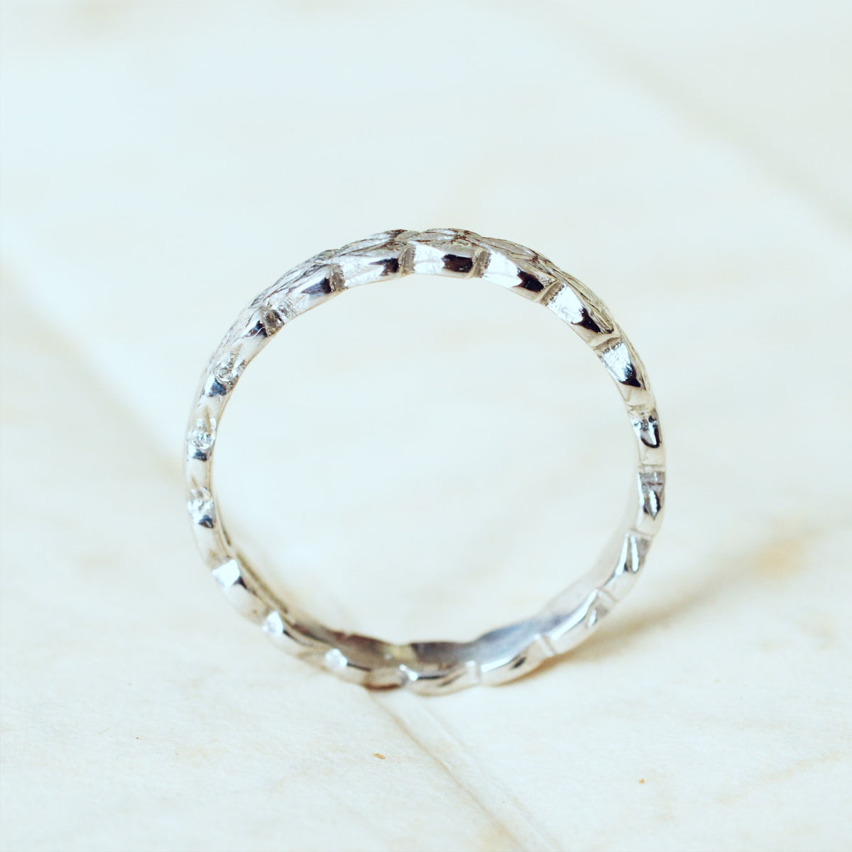 Vintage Style 'Leaves' White Gold Wedding Ring