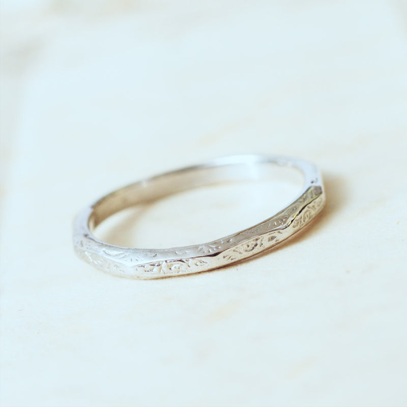 Vintage Style Size 'J' 'Decagon' 9ct White Gold Wedding Ring