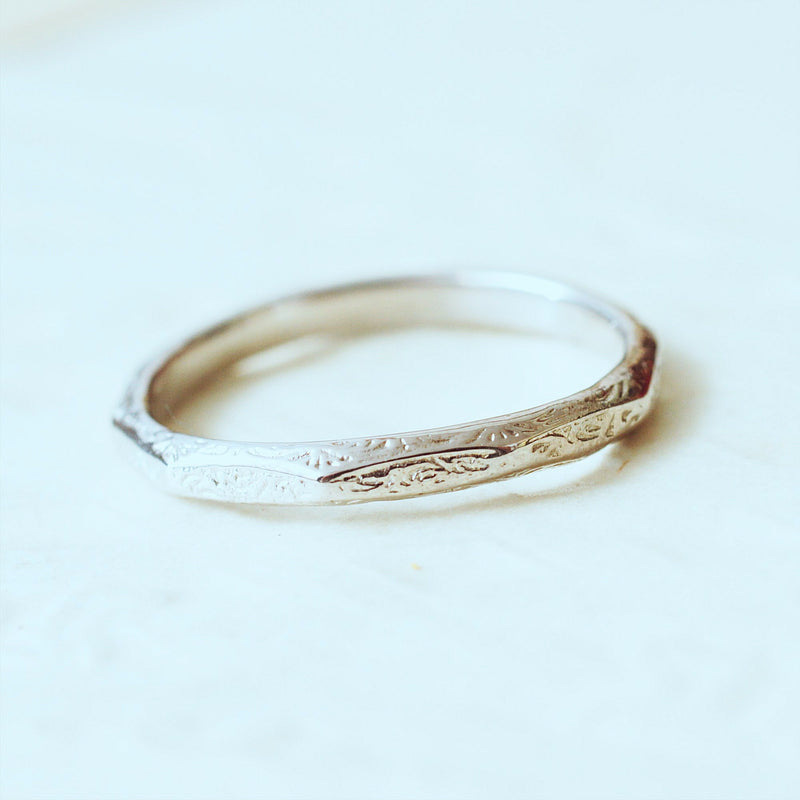 Vintage Style 'Decagon' 9ct White Gold Wedding Ring