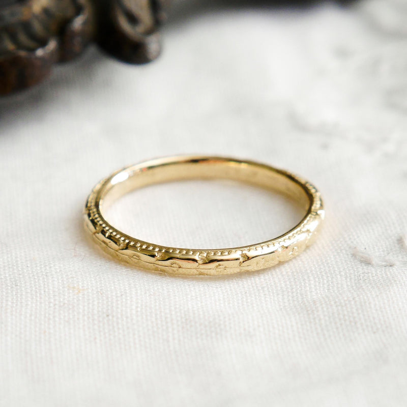 Vintage Style Beaded Edge Wedding Ring