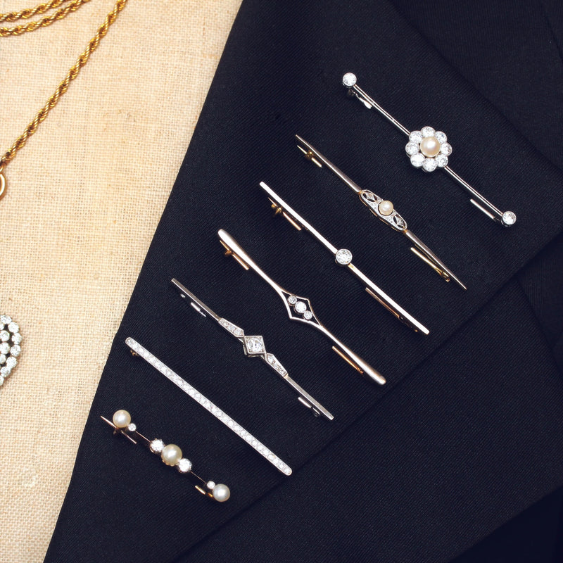 Extravagantly Fine Art Deco Diamond Bar Pin Fetheray