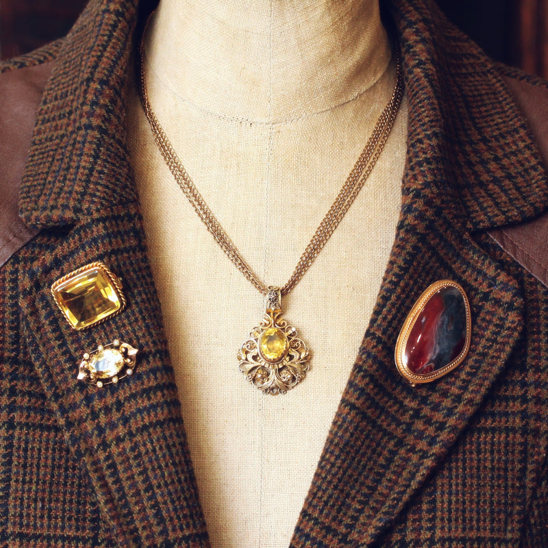 A Fascinating Vintage Silver Gilt Citrine Pendant