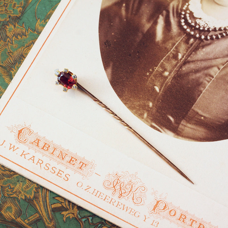 Antique Victorian Garnet & Diamond Stick Pin
