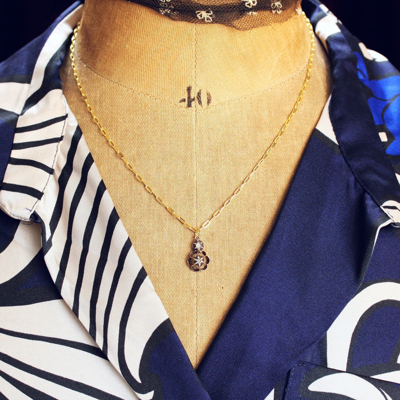 Tiny Antique Silver & Rose Cut Diamond Pendant