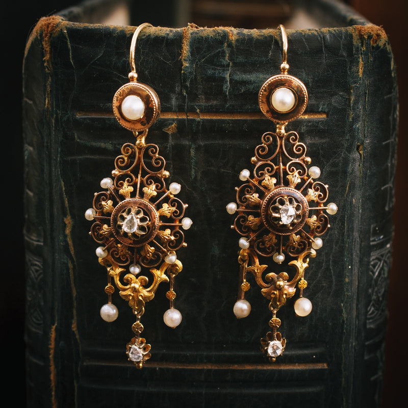 Natural Pearl and Diamond Earrings