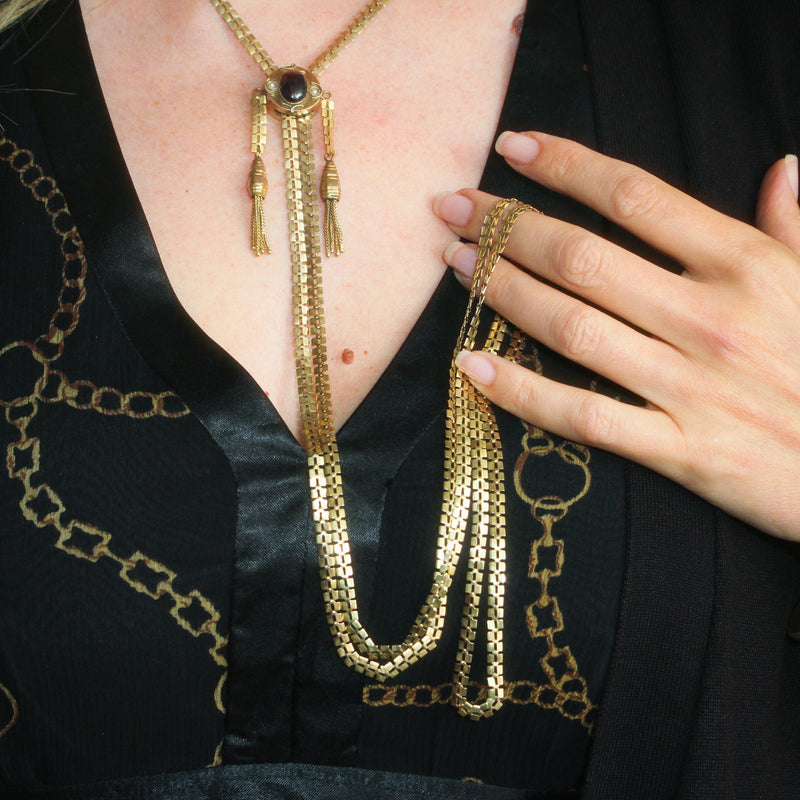 Amazing Vintage 14K Gold Slider Long Guard Chain
