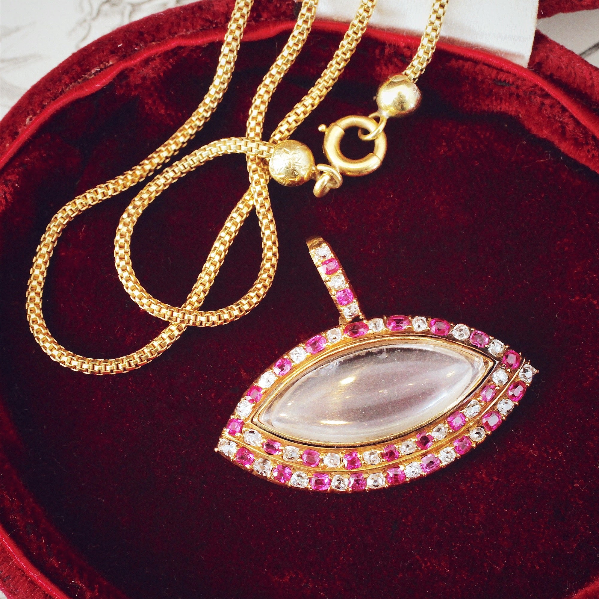 Rare Antique Ruby Diamond Lover s Eye Locket Fetheray