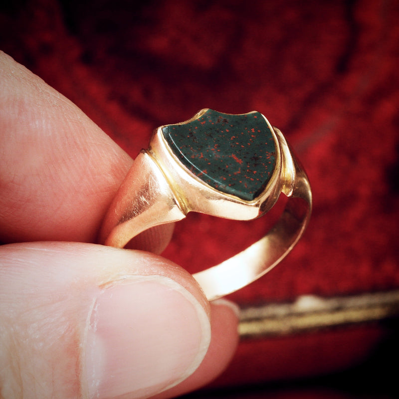 Date 1913 Bloodstone Shield Signet Ring