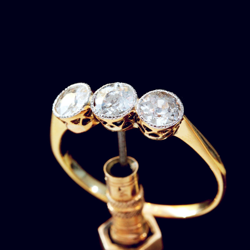 Vintage Hand Cut Diamond Trilogy Ring