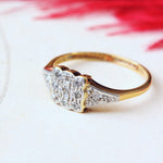 18ct Gold Square Art Deco Diamond Cluster Ring