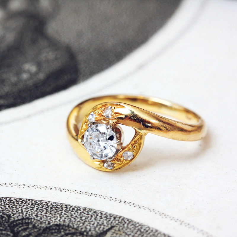 Hand Crafted Vintage Diamond Crossover Engagement Ring