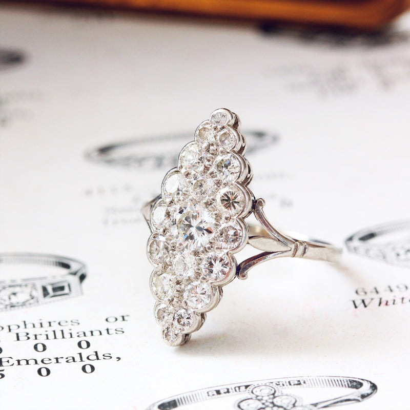 Vintage Platinum Marquise Diamond Cluster Ring