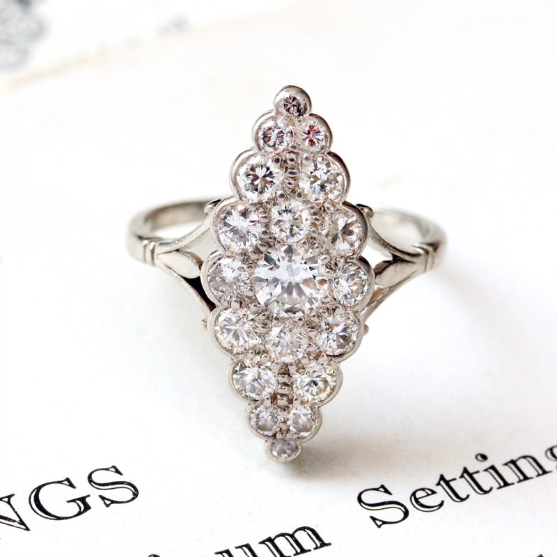 Vintage Platinum Marquise Diamond Cluster Ring