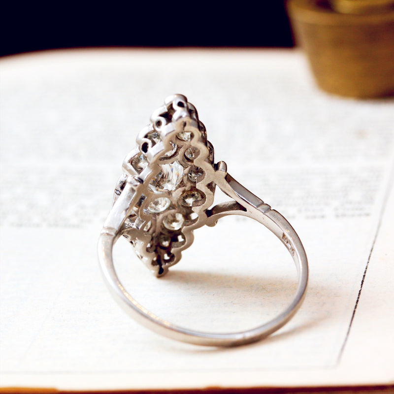 Fine Lovely! Vintage Platinum Marquise Diamond Cluster Ring