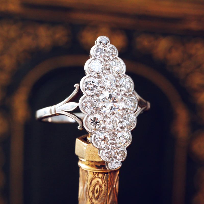 Vintage Platinum Marquise Diamond Cluster Ring