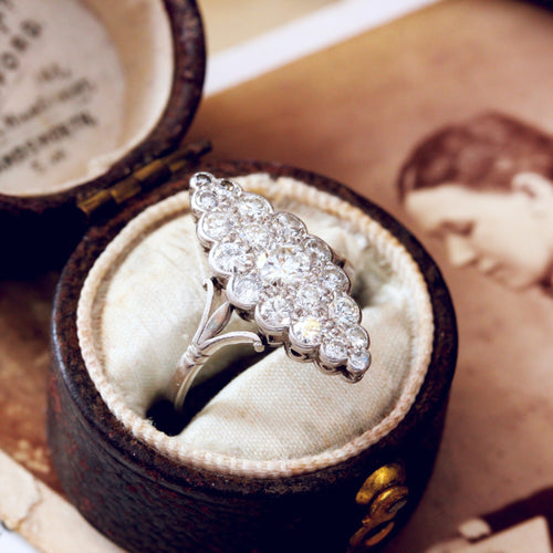 Vintage Platinum Marquise Diamond Cluster Ring