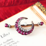 Antique Ruby and Diamond Crescent Moon Brooch