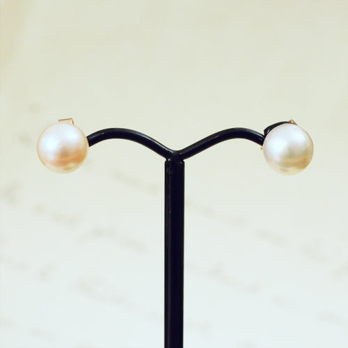 Gently Lustrous Cultured Saltwater Pearl Earring Studs