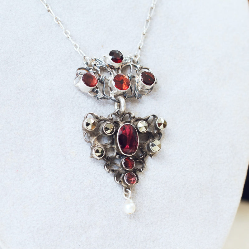 Antique Austro-Hungarian Silver Flat Cut Garnet Pendant