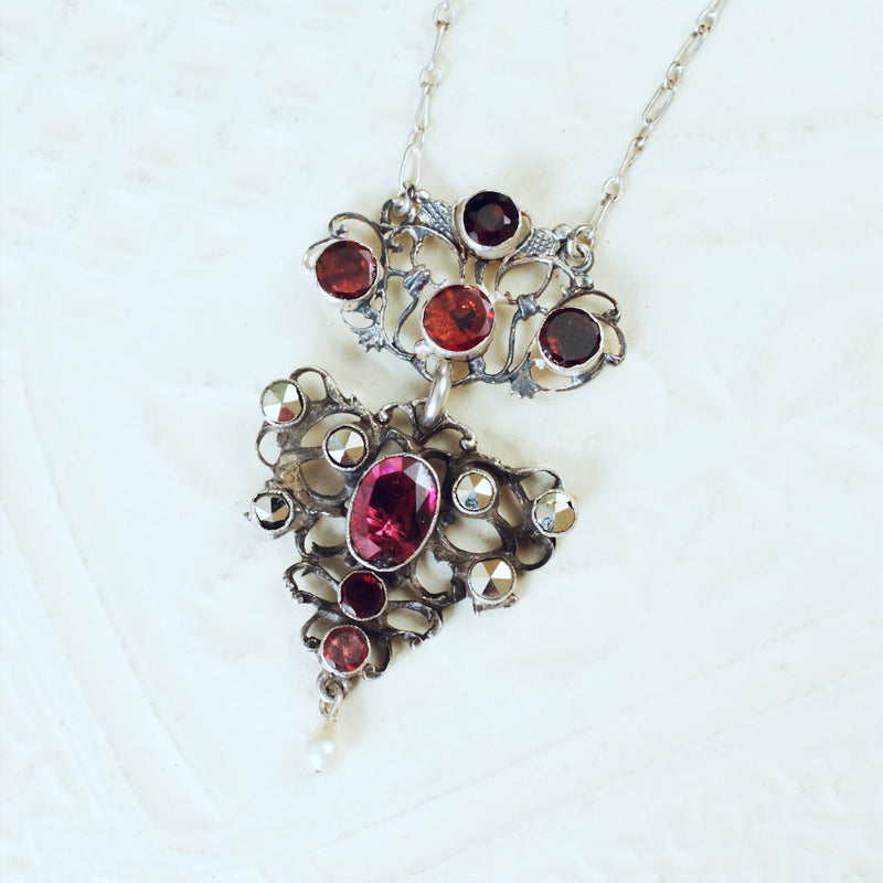 Antique Austro-Hungarian Silver Flat Cut Garnet Pendant