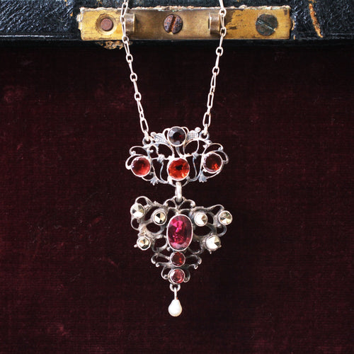 Antique Austro-Hungarian Silver Flat Cut Garnet Pendant