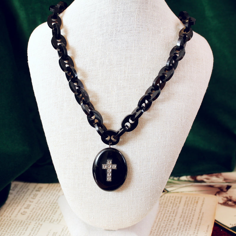 Hand Carved Victorian Whitby Jet Necklace