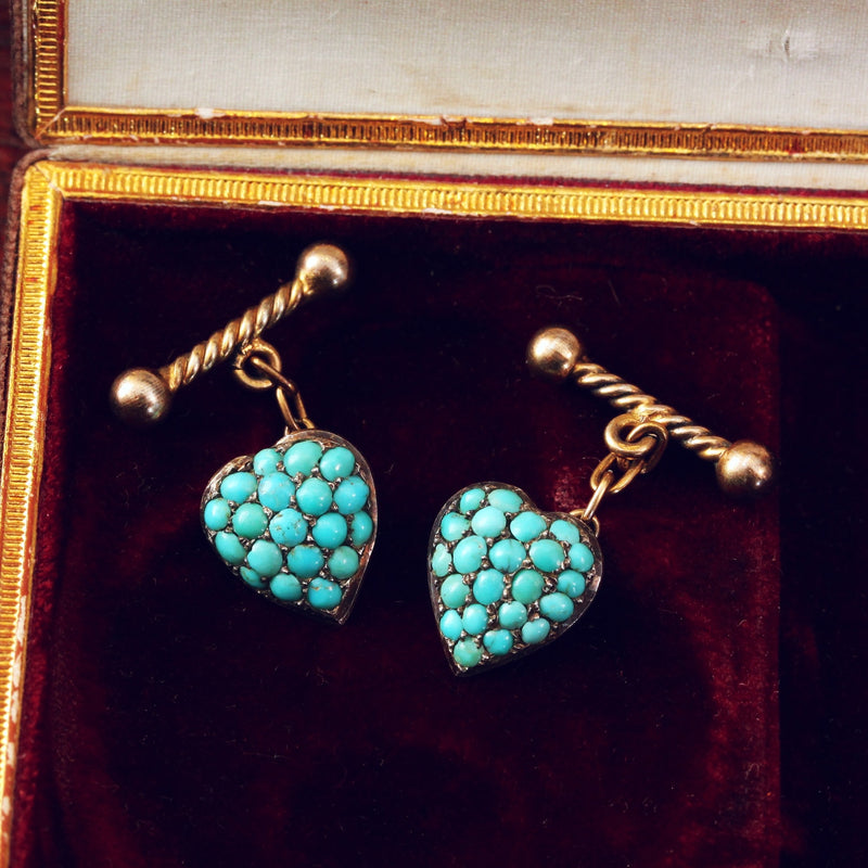 Romantic Victorian Turquoise Heart Cufflinks