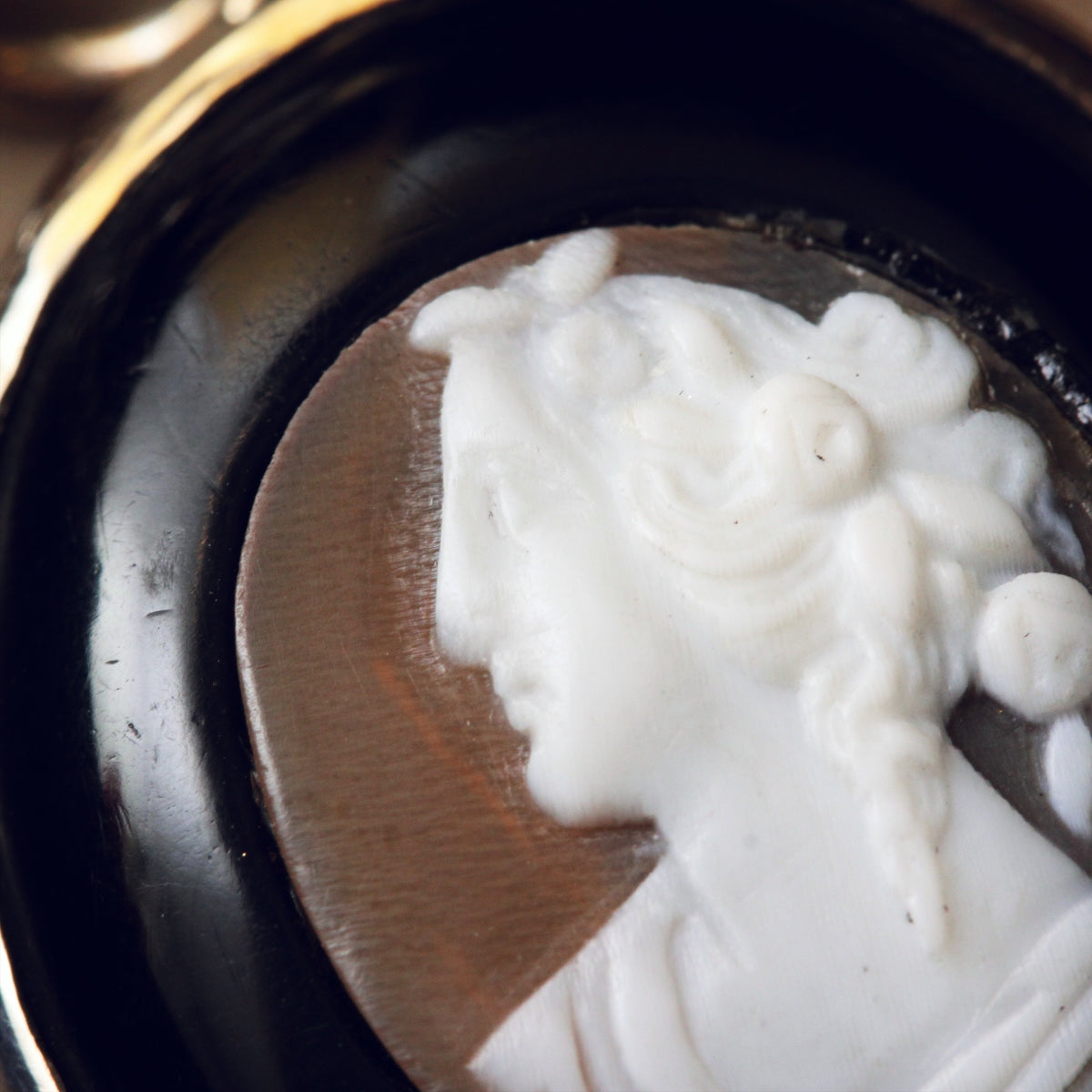 Antique Whitby Jet & Shell Cameo Pendant