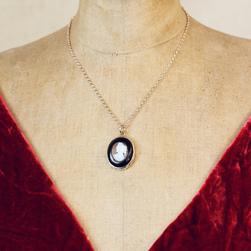 Antique Whitby Jet & Shell Cameo Pendant