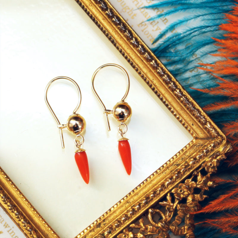 Vintage 18K Yellow Gold Faceted Coral Drop Dangle Earrings - Screw Post |  eBay
