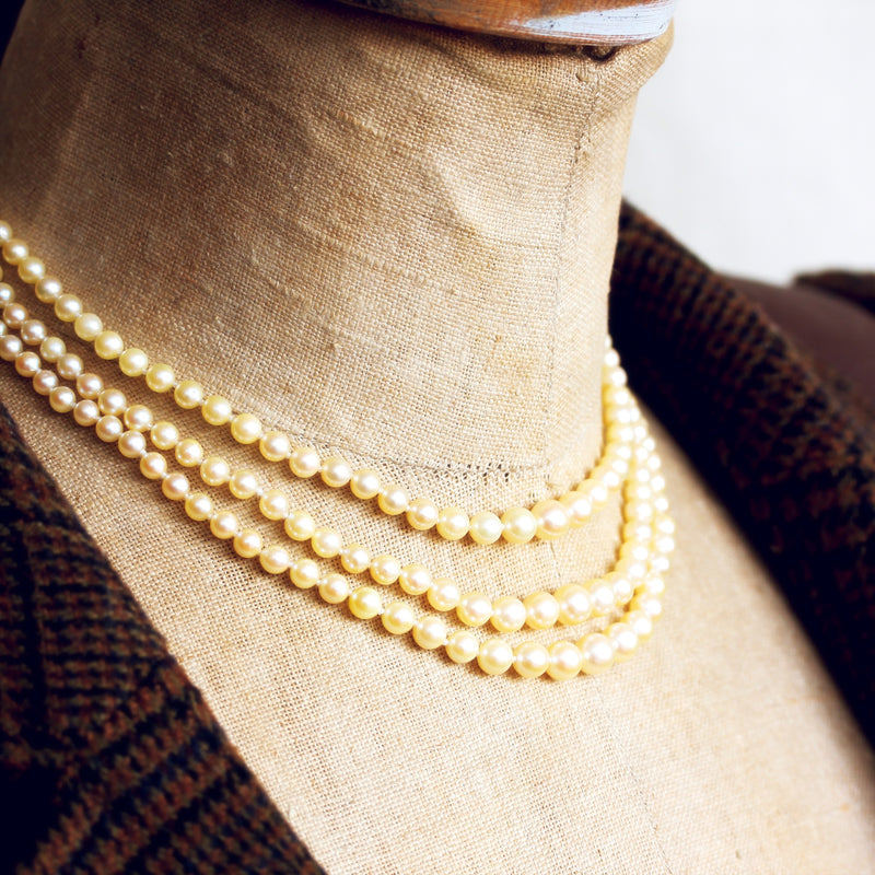 Vintage Three Row Unbleached Cultured Pearl Necklace