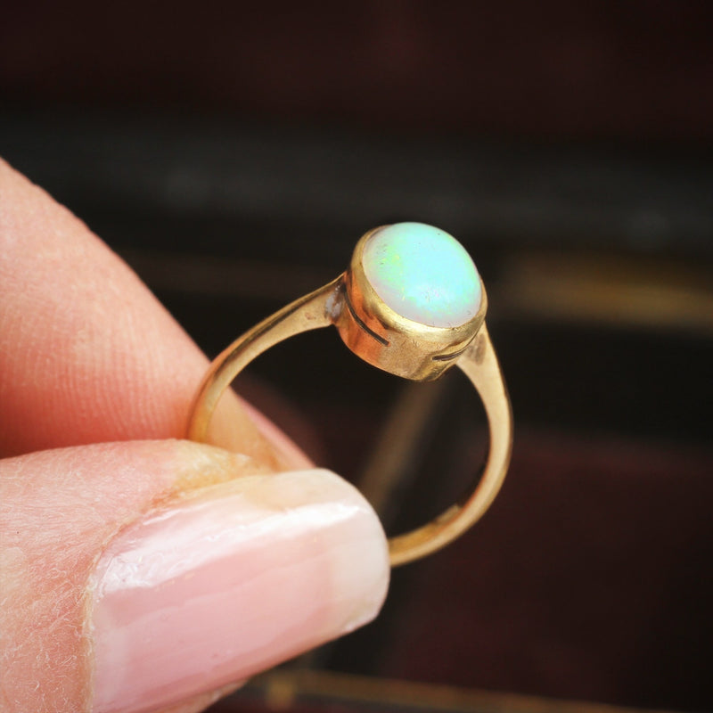 Greenwich Solitaire Opal & Diamond Ring in 14k Gold (October)