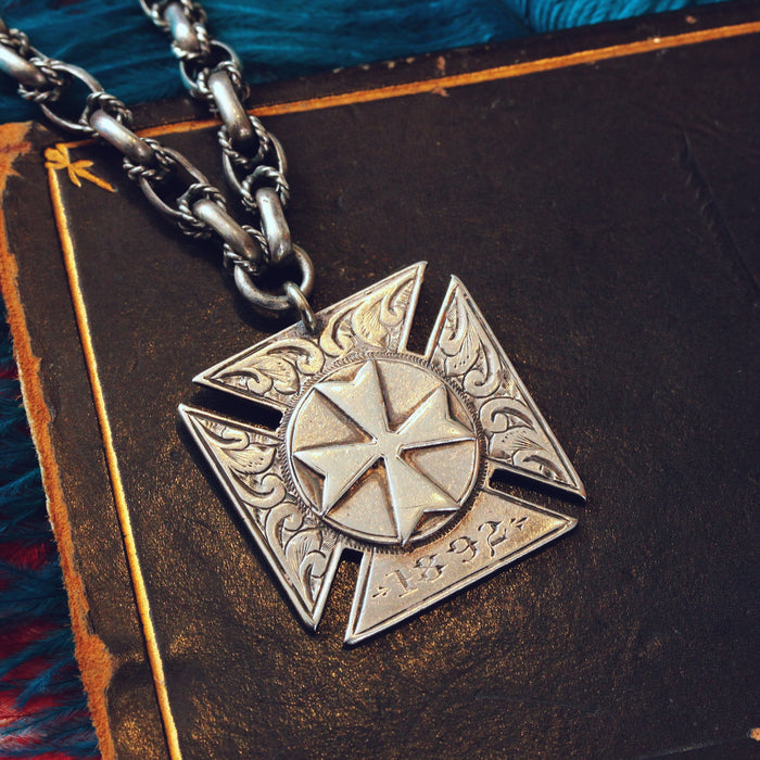 Date 1892 Victorian Silver Maltese Cross Medal Chain Fetheray date-1892-victorian-silver-maltese-cross-medal-chain-fetheray