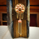 Rare Mid Victorian Etruscan Revival Coral Drapery Brooch