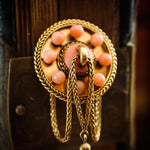 Rare Mid Victorian Etruscan Revival Draped Coral Brooch