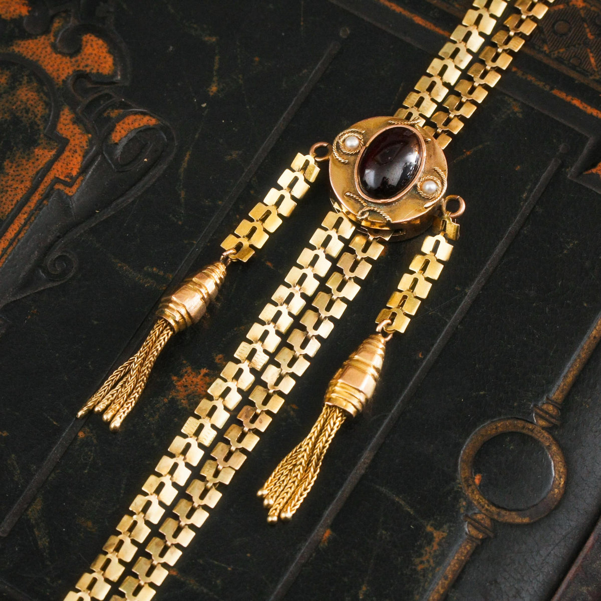 Amazing Vintage 14K Gold Slider Long Guard Chain
